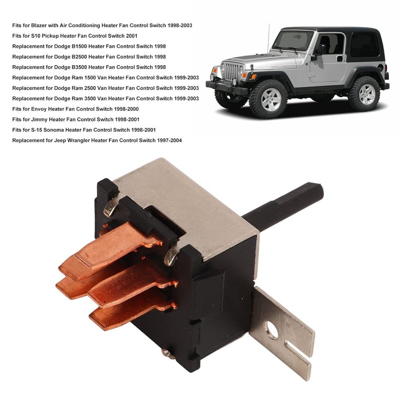 OUKENS Blower Control Switch HS-267 Fit for Jeep Wrangler, Heater Motor Fan Switch Replacement, 5011214AA, for Dodge B1500 Ram 1500 2500 3500, for Jeep Wrangler, Envoy, S10 Pickup, S-15 Sonoma - Image 3